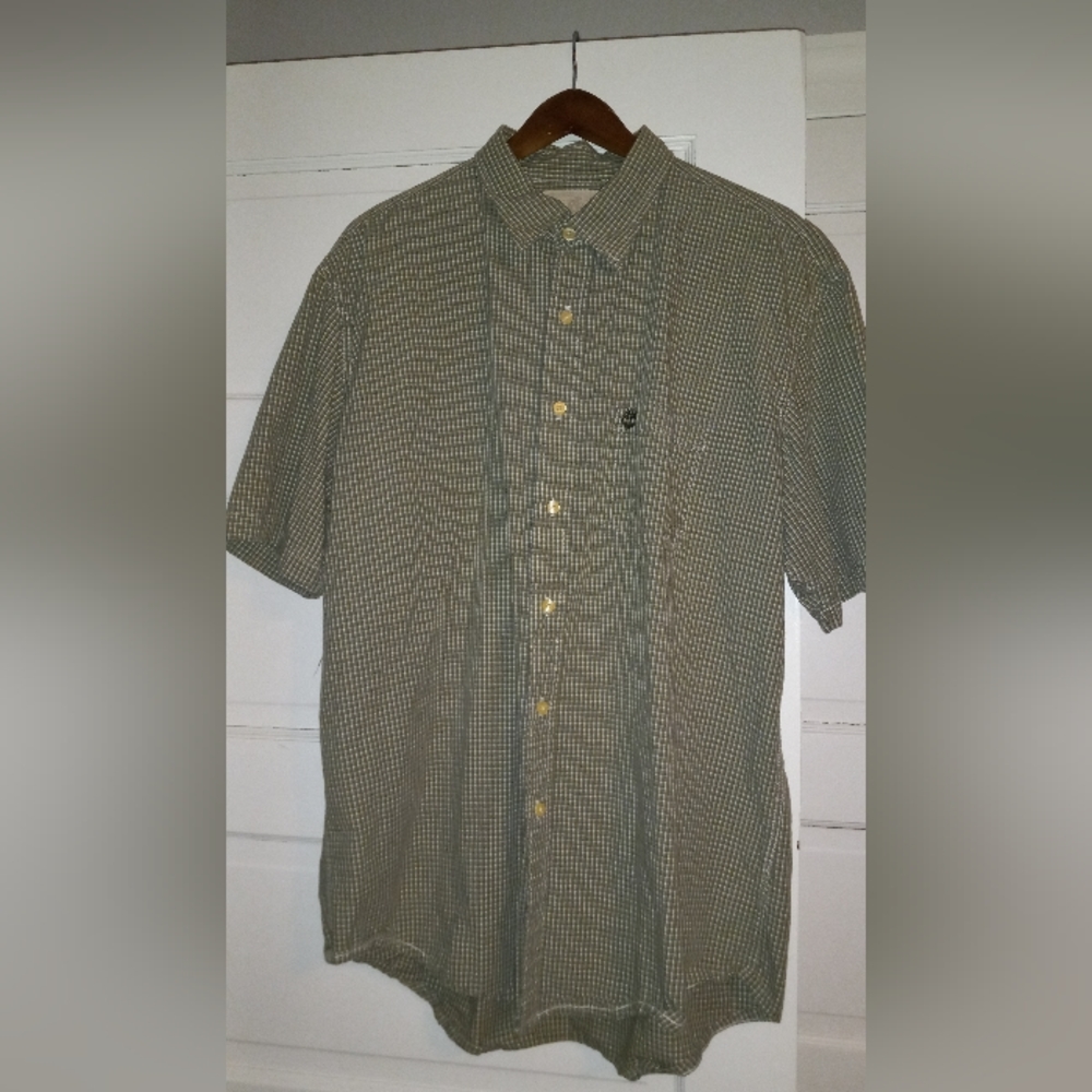 Timberland men's short sleeve button down shirt size XL green check